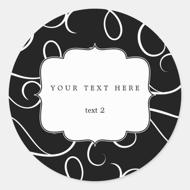 Black & White Swirls Elegant Favour Sticker (Front)