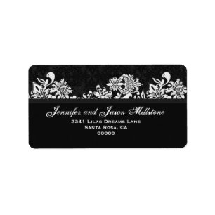 Black White Swirly Damask Wedding Label
