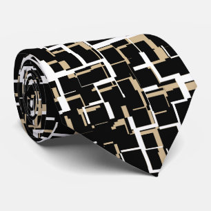 Black White Tan Light Yellow Pattern Tie