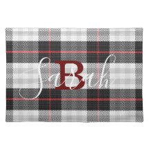 Black & White Tartan Chequered Monogram Name