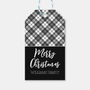Black white tartan Merry Christmas Custom name Gift Tags