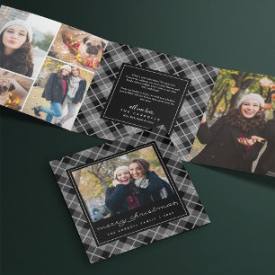 Black & White Tartan Plaid Photo Tri-Fold Holiday Card