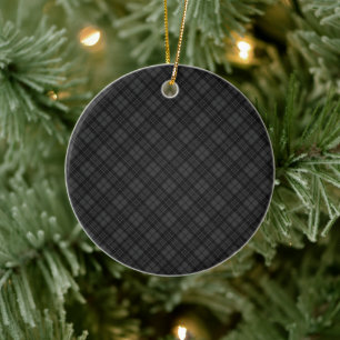 Black white tartan plaid winter Christmas pattern Ceramic Ornament