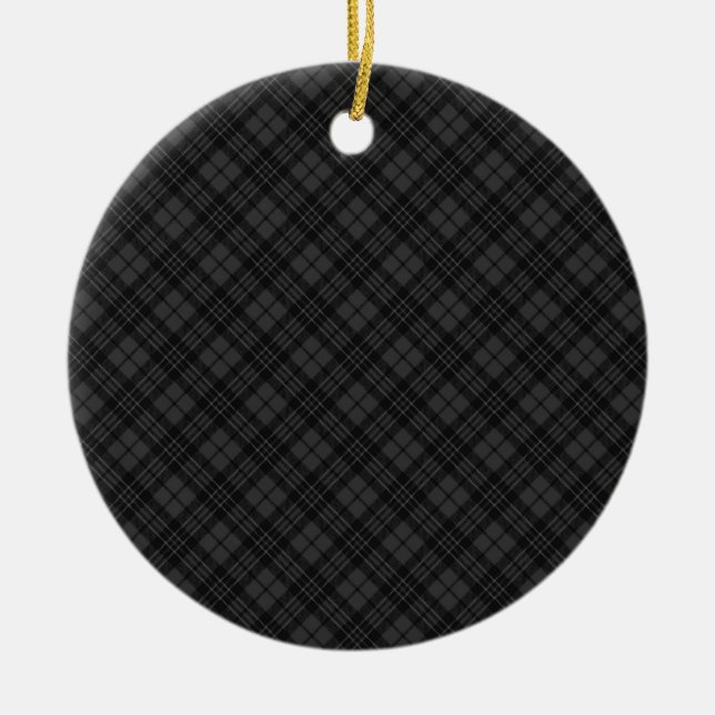 Black white tartan plaid winter Christmas pattern Ceramic Ornament (Front)