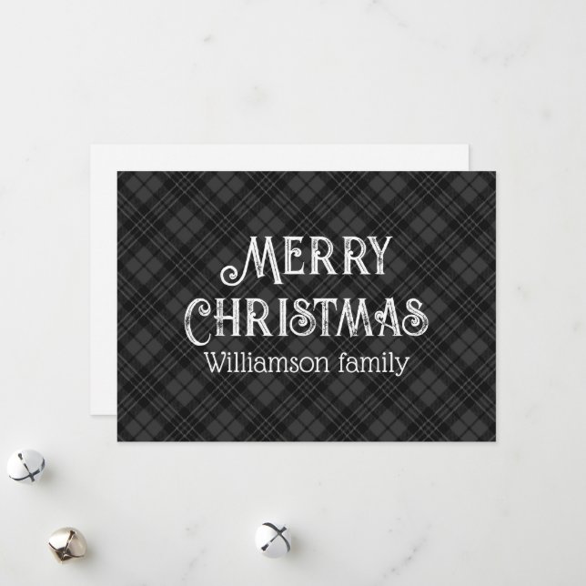 Black white tartan plaid winter Christmas pattern Holiday Card (Front/Back In Situ)