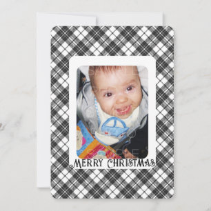 Black white tartan plaid winter Christmas photo Holiday Card