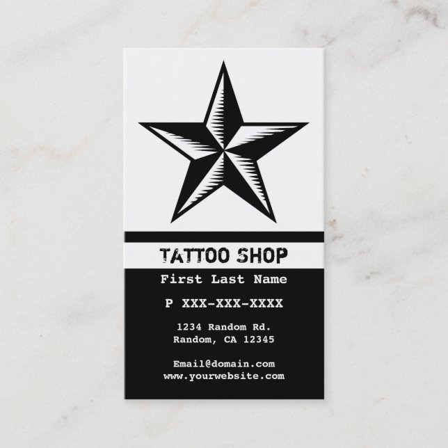 Black white tattoo star custom business cards (Front)