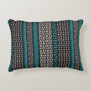 Black White Teal Dots Spots Zigzags Pattern   Accent Pillow