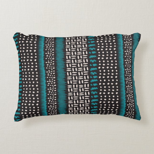 Black White Teal Dots Spots Zigzags Pattern   Accent Pillow (Front)