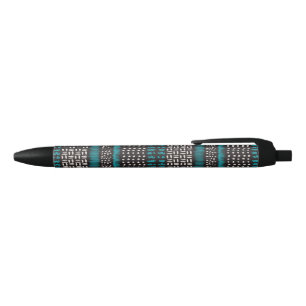 Black White Teal Dots Spots Zigzags Pattern Black Ink Pen