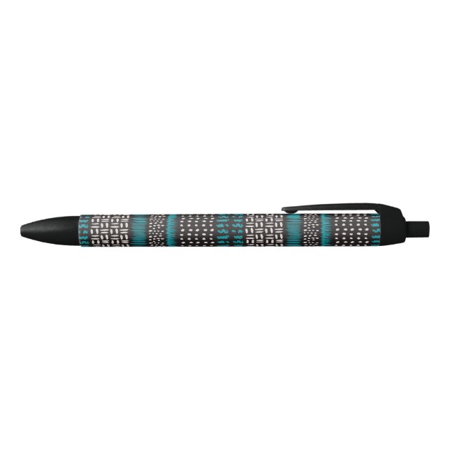 Black White Teal Dots Spots Zigzags Pattern Black Ink Pen (Top)