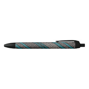 Black White Teal Dots Spots Zigzags Pattern Black Ink Pen