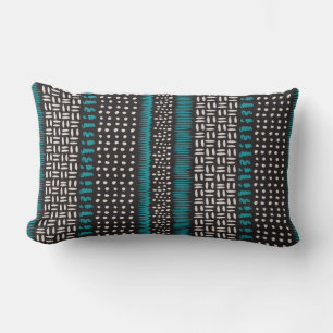 Black White Teal Dots Spots Zigzags Pattern   Lumbar Pillow