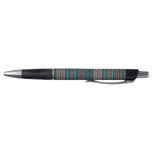 Black White Teal Dots Spots Zigzags Pattern Pen