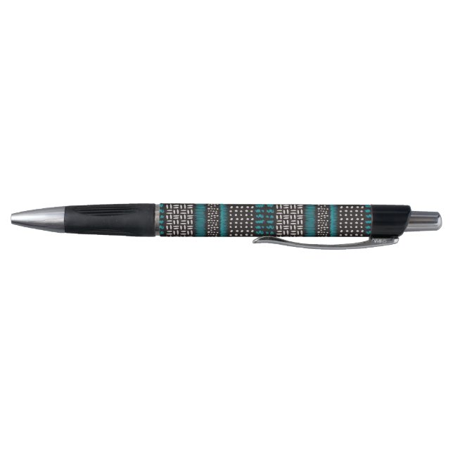 Black White Teal Dots Spots Zigzags Pattern Pen (Bottom)