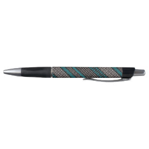 Black White Teal Dots Spots Zigzags Pattern Pen