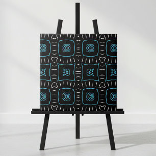 Black White & Teal Modern Geometric Pattern Tile