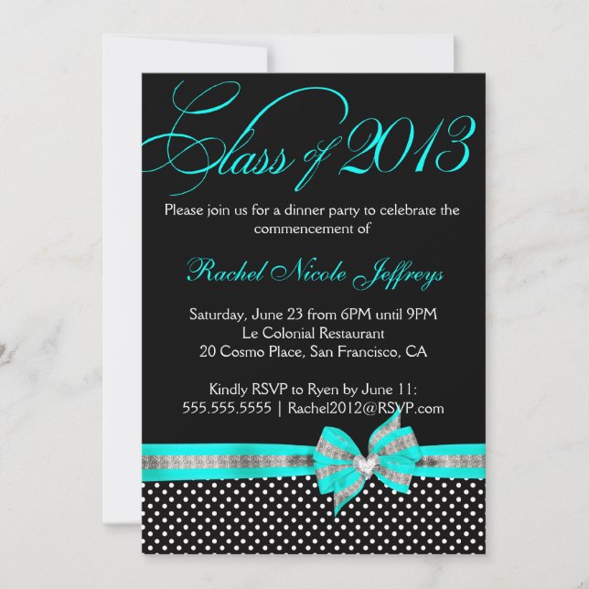 Black White Teal Polka Dot Graduation Invitation (Front)
