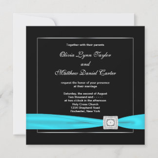 Black White Teal Silve Wedding Invitation
