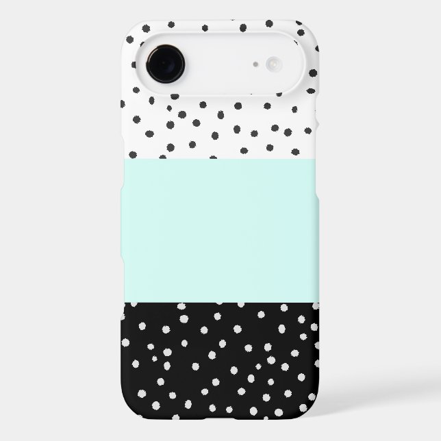 Black white teal watercolor polka dots pattern (Back)