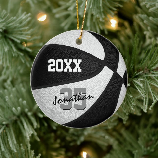 black white team colours basketball memento ceramic ornament (Tree)