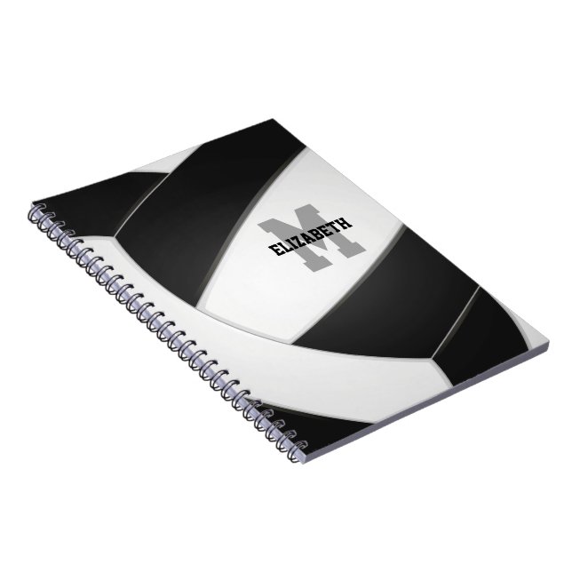 black white team colours girls boys volleyball notebook (Right Side)