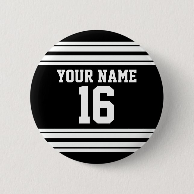 Black White Team Jersey Custom Number Name 2 Inch Round Button (Front)