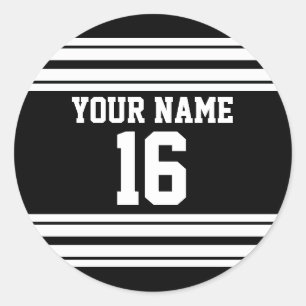 Black White Team Jersey Custom Number Name Classic Round Sticker
