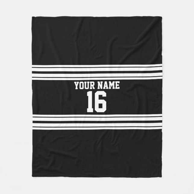 Black White Team Jersey Custom Number Name Fleece Blanket (Front)