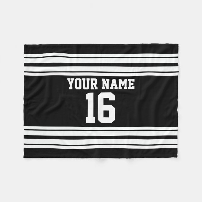Black White Team Jersey Custom Number Name Fleece Blanket (Front (Horizontal))