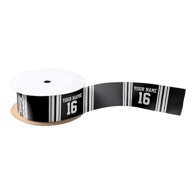 Black White Team Jersey Custom Number Name Satin Ribbon (Spool)