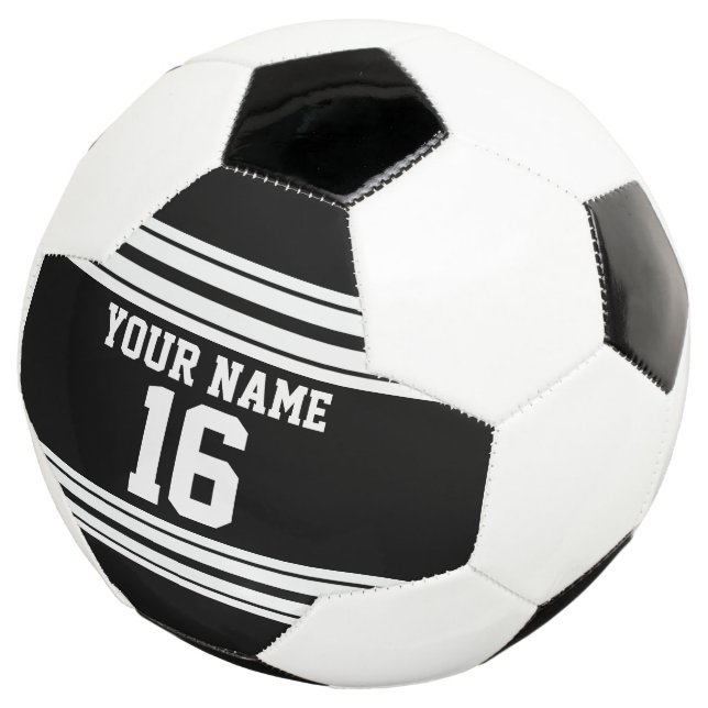 Black White Team Jersey Custom Number Name Soccer Ball (Three Quarter)