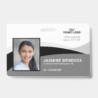 Black White Template Business Logo Photo Name ID Badge