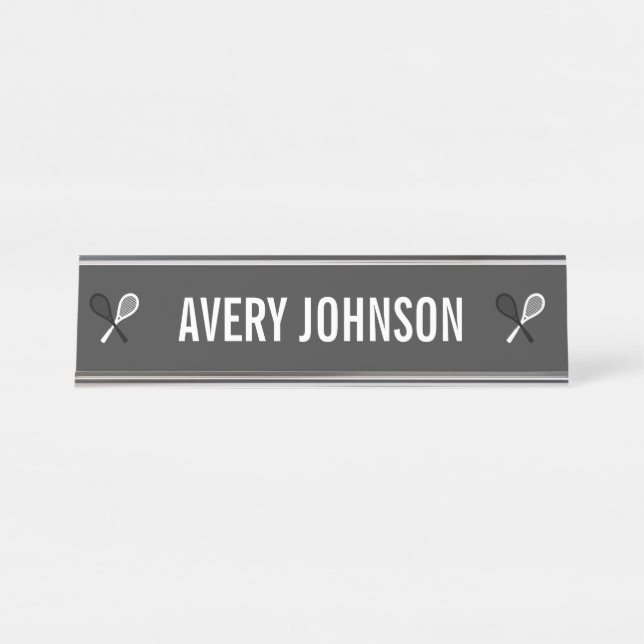 Black & White Tennis Rackets Player Coach Sports   Desk Name Plate (Front)