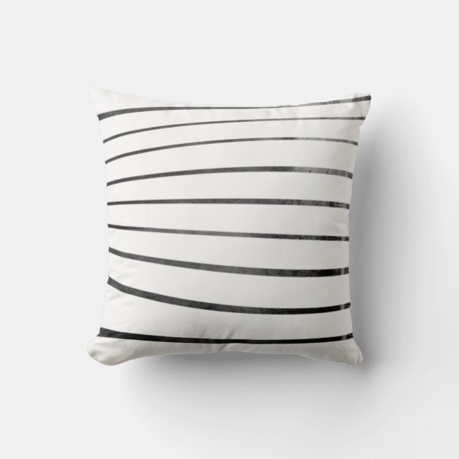 Black/White Textured Curved Stripes Throw Pillow (Front)