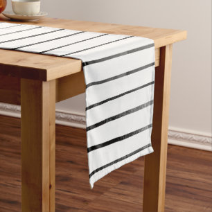 Black/White Textured Stripes Short Table Runner