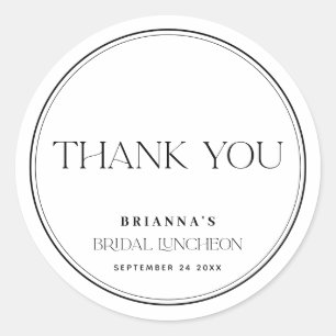 Black & White Thank You Bridal Luncheon Classic Round Sticker