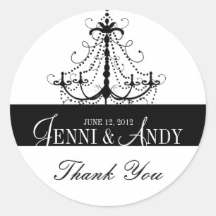 Black White Thank You Chandelier Wedding Sickers Classic Round Sticker