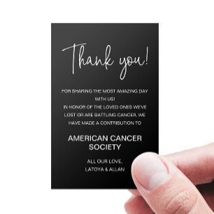 Black White Thank You Donate To Charity Wedding Place Card