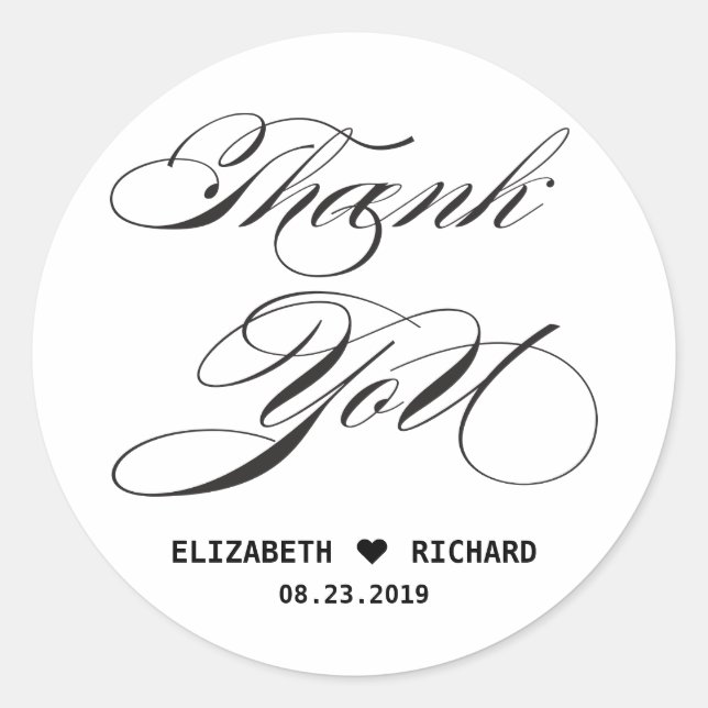  Black White Thank You Favour Classic Round Sticker (Front)