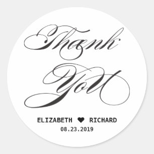 Black White Thank You Favour Classic Round Sticker
