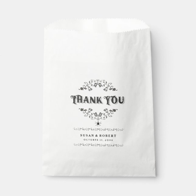 Black & White Thank You Floral SPIDER Halloween Favour Bag (Front)