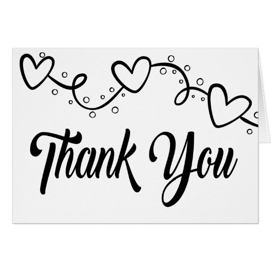 Black & White Thank You Hearts - Wedding Party Card