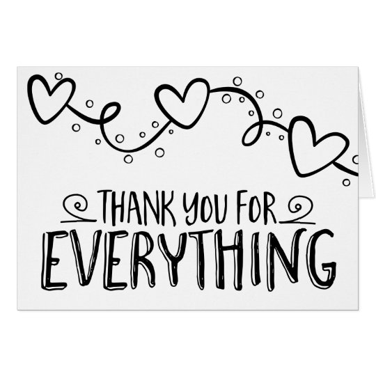 Black & White Thank You Hearts - Wedding Party Card