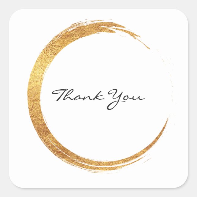 Black White Thank You Monogram Golden Ring Square Sticker (Front)