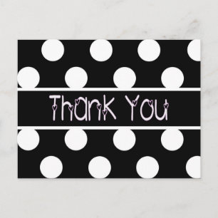 Black & White Thank You Polka Dot Hearts Wedding Postcard