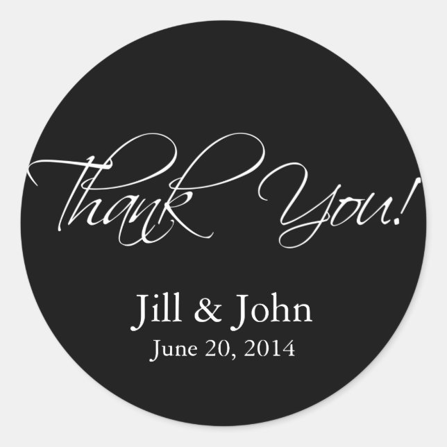 Black White Thank You Wedding Favour Sticker (Front)