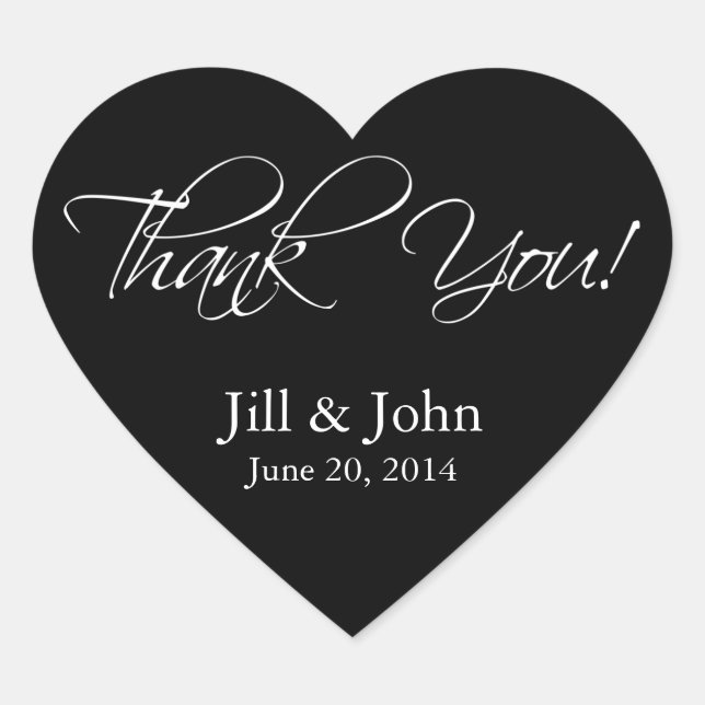 Black White Thank You Wedding Favour Stickers (Front)