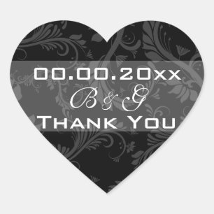 Black white "thank you" wedding heart sticker