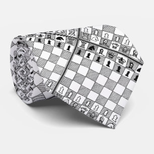 Black & White Themed Chess Pieces Board Game Tie